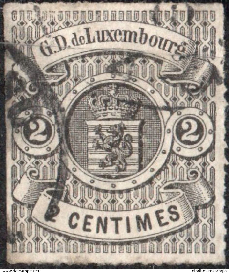 Luxemburg 1865 2 C Black Uncoloured Line Perforation Cancelled - 1859-1880 Stemmi