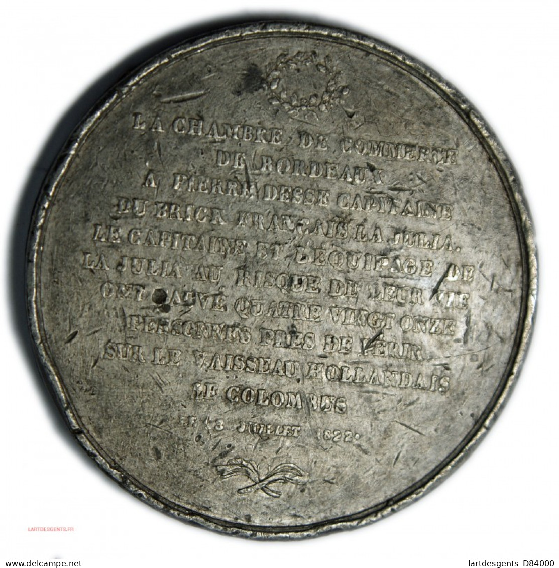 LOUIS XVIII Médaille étain, Aide Contre La Disette 1817,  DOMARD F. Lartdesgents - Adel