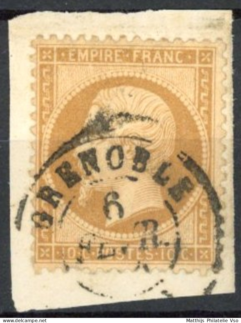 [O SUP] N° 21, 10c Bistre Sur Fragment - TB Obl Càd 'Grenoble' - 1862 Napoleon III