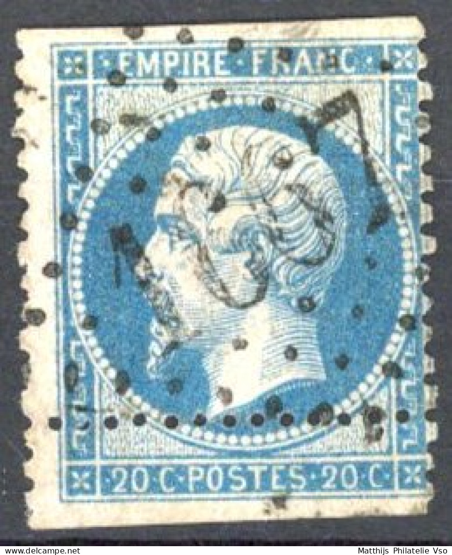 [O SUP] N° 22-cu, 20c Bleu - Piquage à Cheval - 1862 Napoleon III