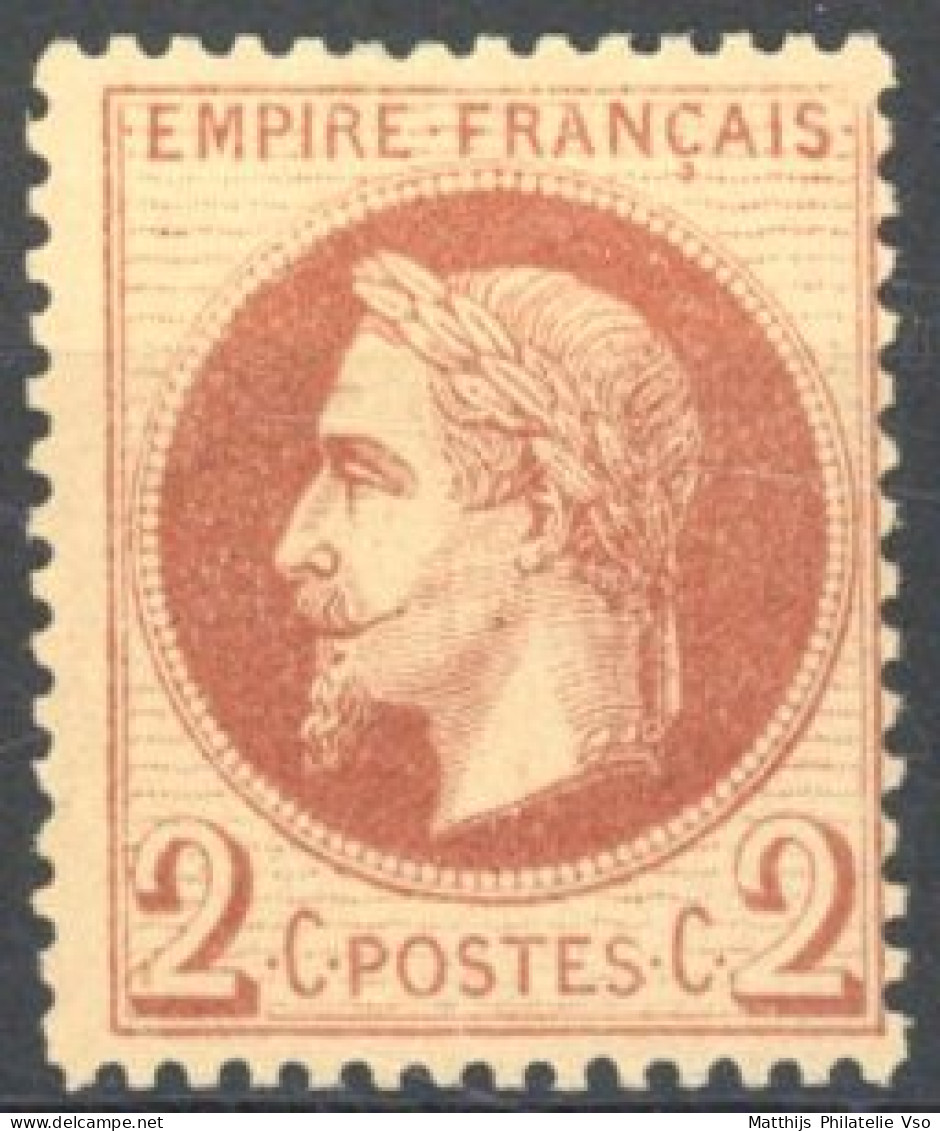 [* SUP] N° 26Ba, 2c Rouge-brun Foncé (type II) - Légère Trace - Cote: 250€ - 1863-1870 Napoleon III Gelauwerd