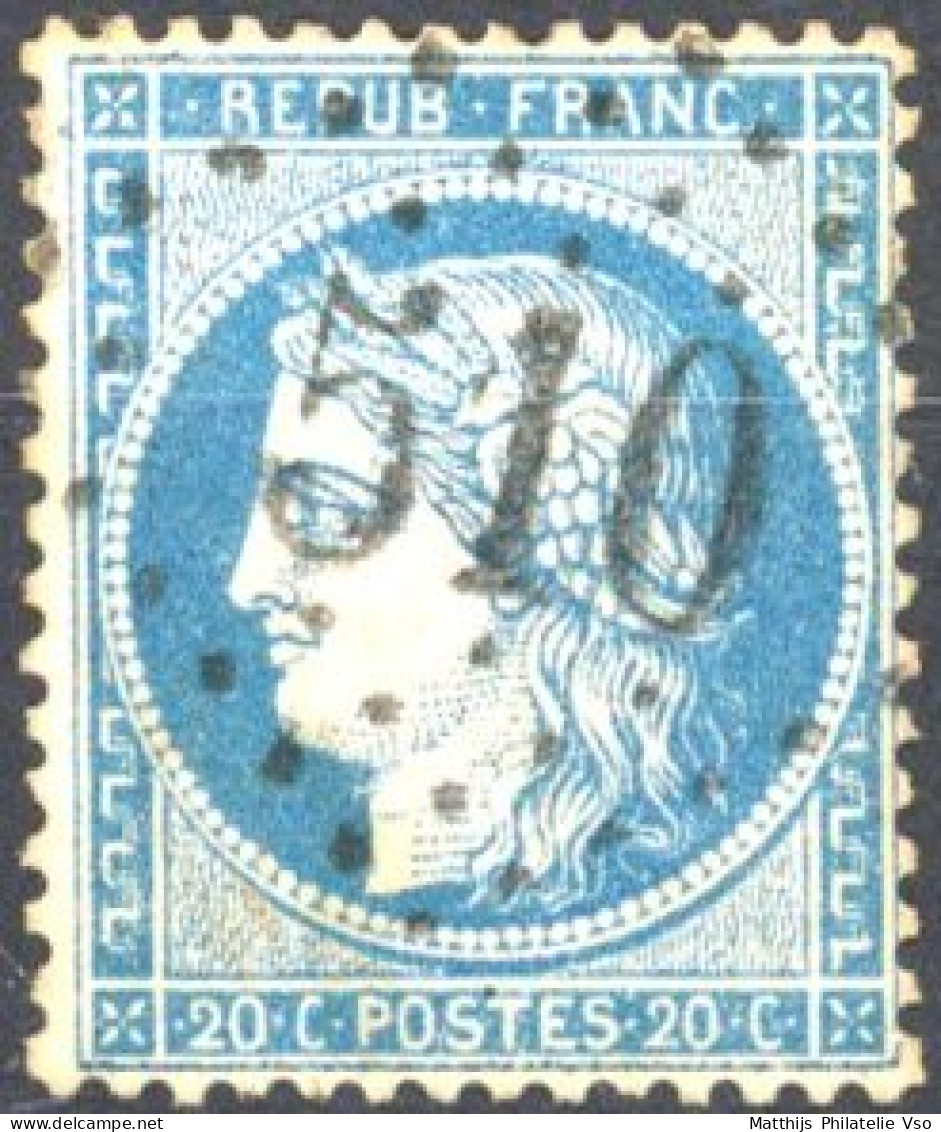 [O TB] N° 37, 20c Bleu Obl Concours GC '510' Bohain En Vermandois - 1870 Assedio Di Parigi