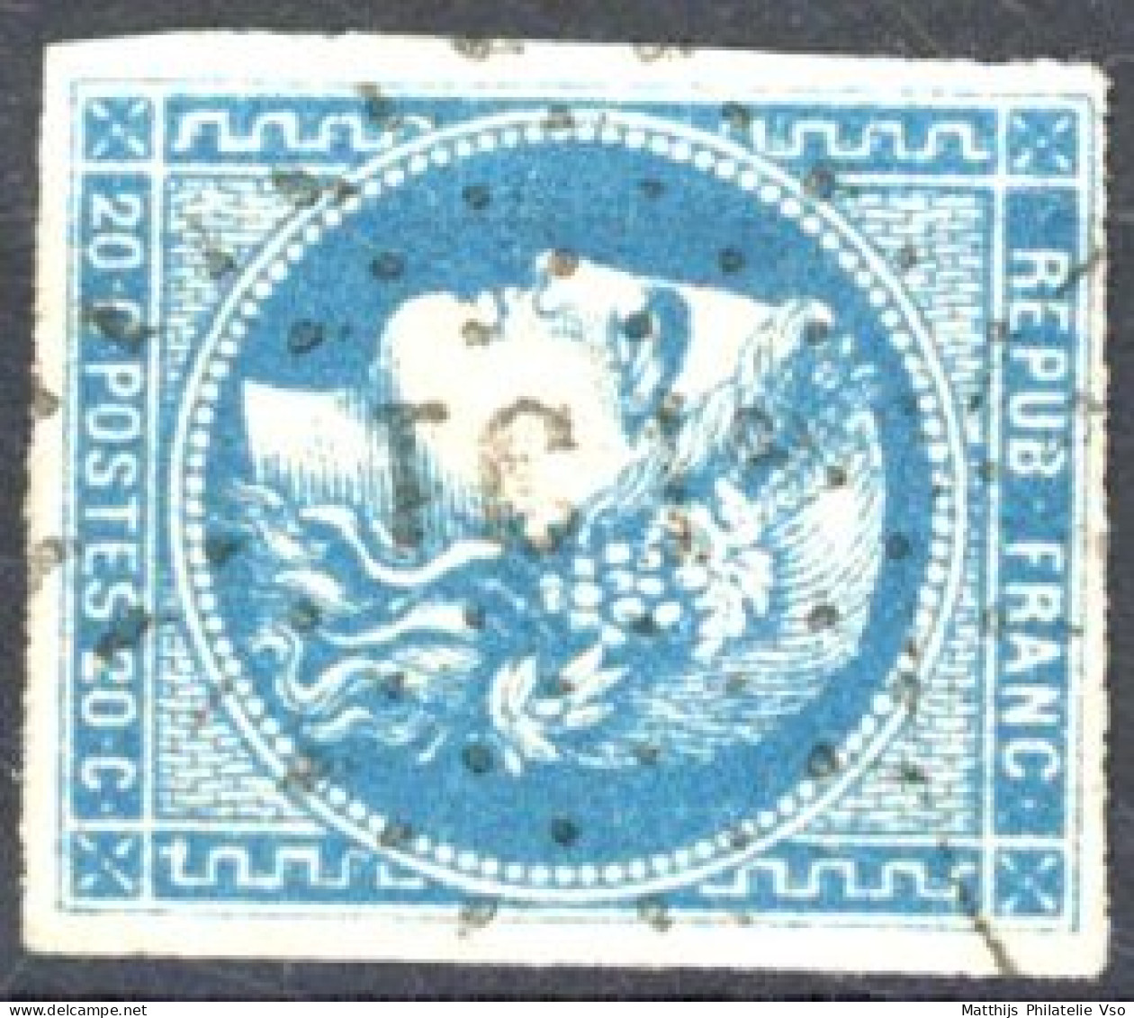 [O SUP] N° 46B, 20c Bleu (type III - Report 2), Bien Margé - Superbe Obl Ambulant 'TC1' - Cote: 25€ - 1870 Uitgave Van Bordeaux