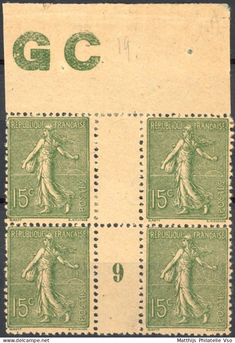 [** SUP] N° 130c, 15c Vert IV Papier GC - Millésime 9 (trace Sur La Paire Du Dessus, Le Millésime **) - Cote: 45€ - Millésime