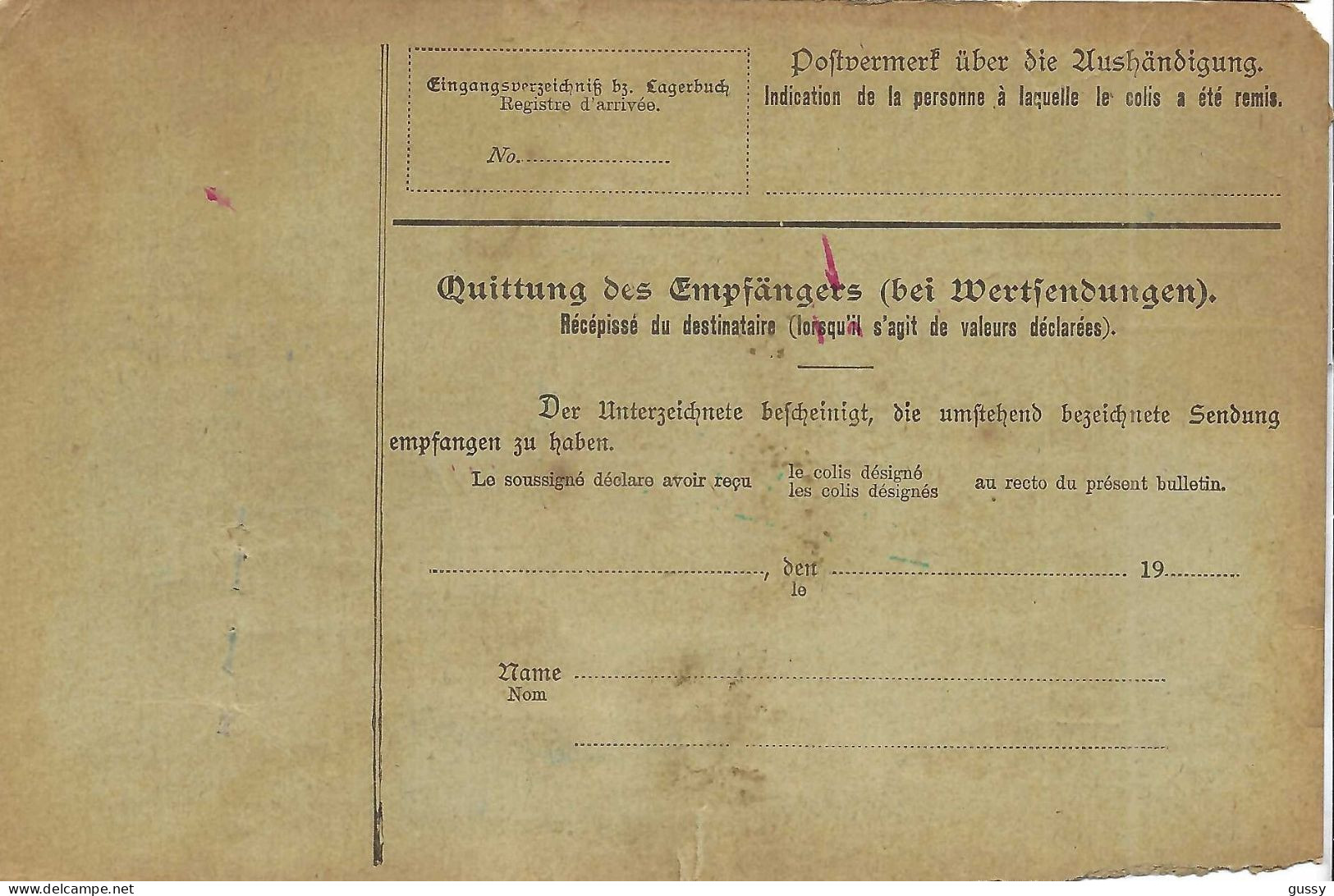 ALLEMAGNE Ca.1907: Bulletin D'Expédition De Berlin Pour Genève (Suisse) - Covers & Documents