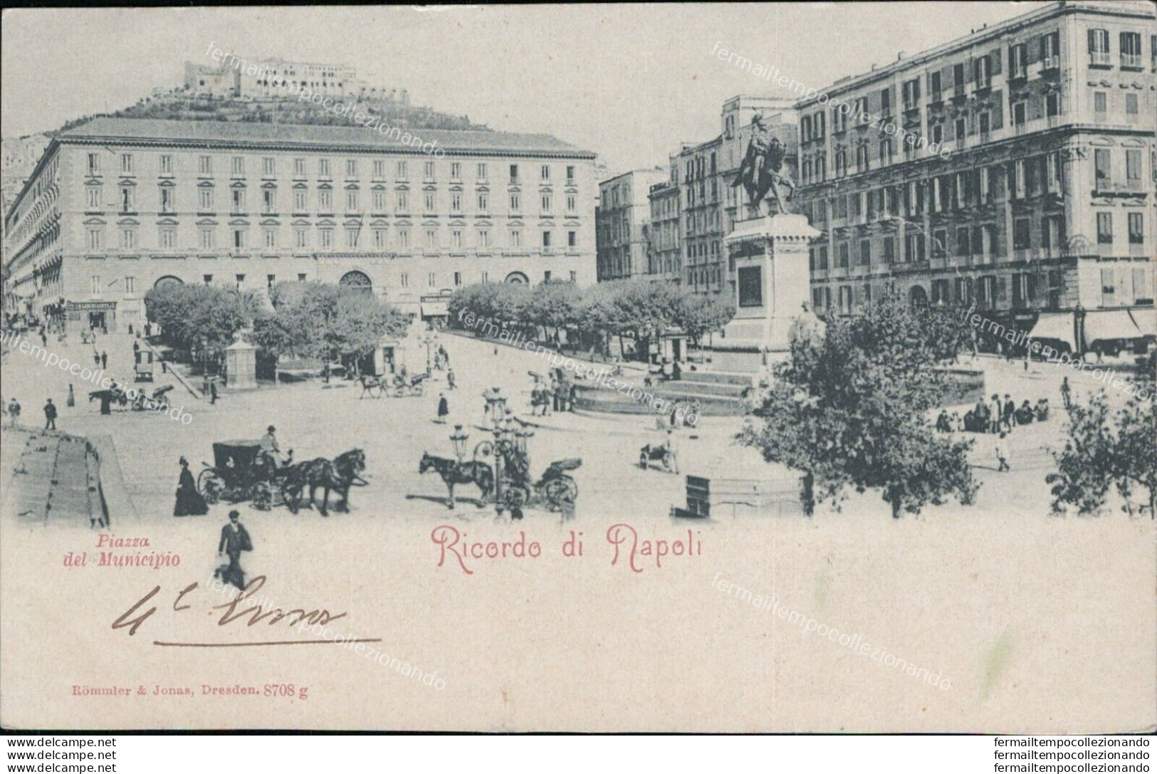 Ar287 Cartolina Ricordo Di Napoli  Citta' Piazza Del Municipio 1903 - Napoli (Naples)