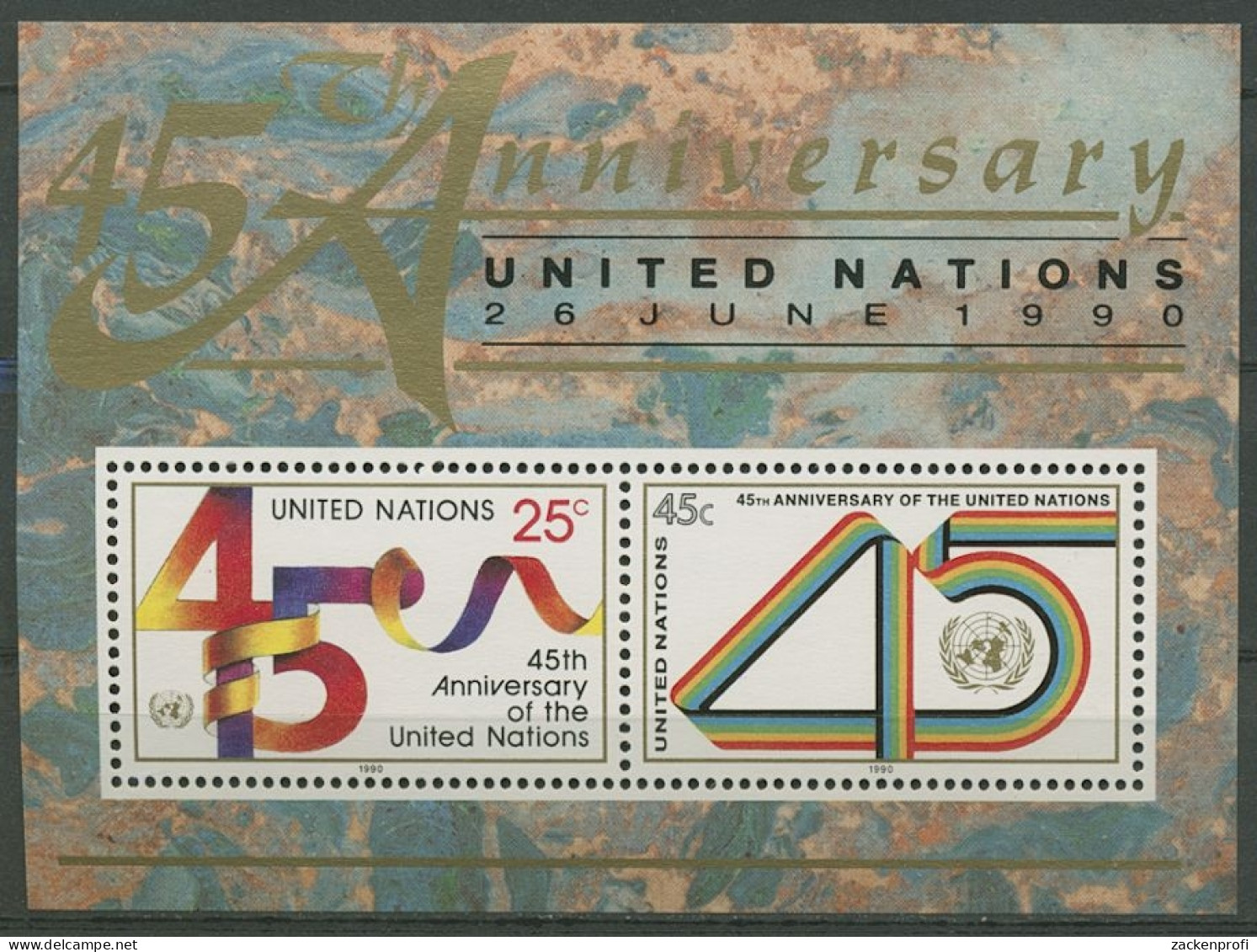 UNO New York 1990 45 Jahre Vereinte Nationen Block 11 Postfrisch (C13638) - UNO