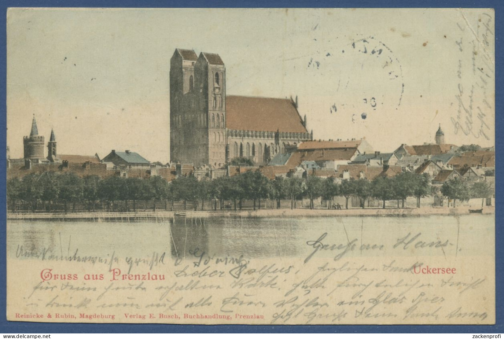 Gruss Aus Prenzlau Altstadt Mit Marienkirche Am Uckersee, Gelaufen 1898 (AK1364) - Prenzlau