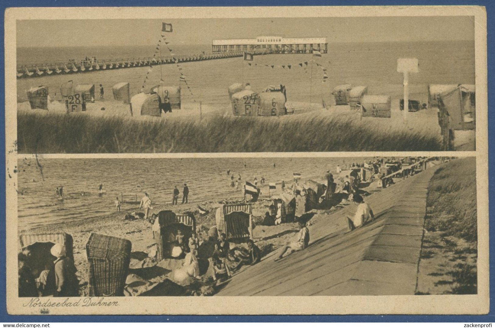 Nordseebad Duhnen Cuxhaven Strand, Gelaufen 1933 Marke Fehlt (AK1260) - Cuxhaven