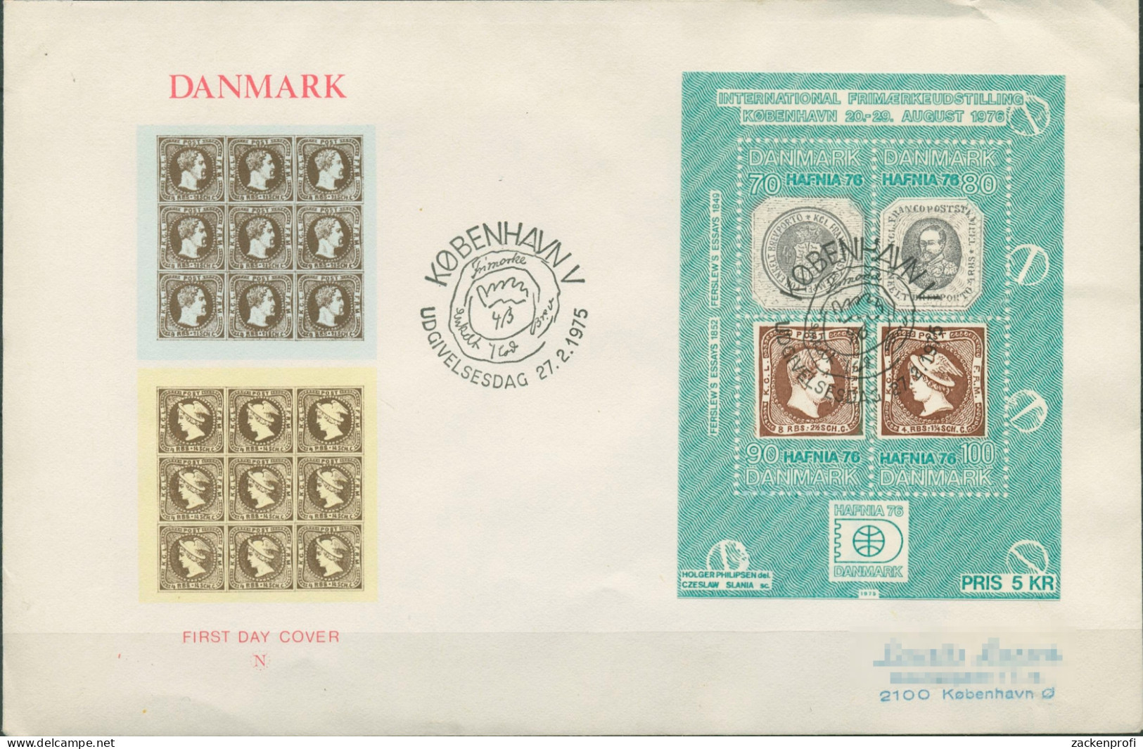 Dänemark 1975 HAFNIA'76 Kopenhagen Ersttagsbrief Block 1 FDC (X96590) - FDC