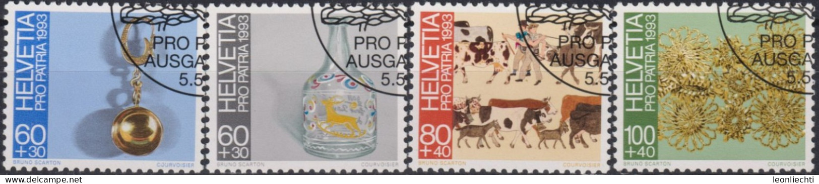 1993 Schweiz Pro Patria, Volkskunst, ⵙ Zum:CH B239-242, Mi:CH 1502-1505, Yt: CH 1430-1433 - Gebruikt