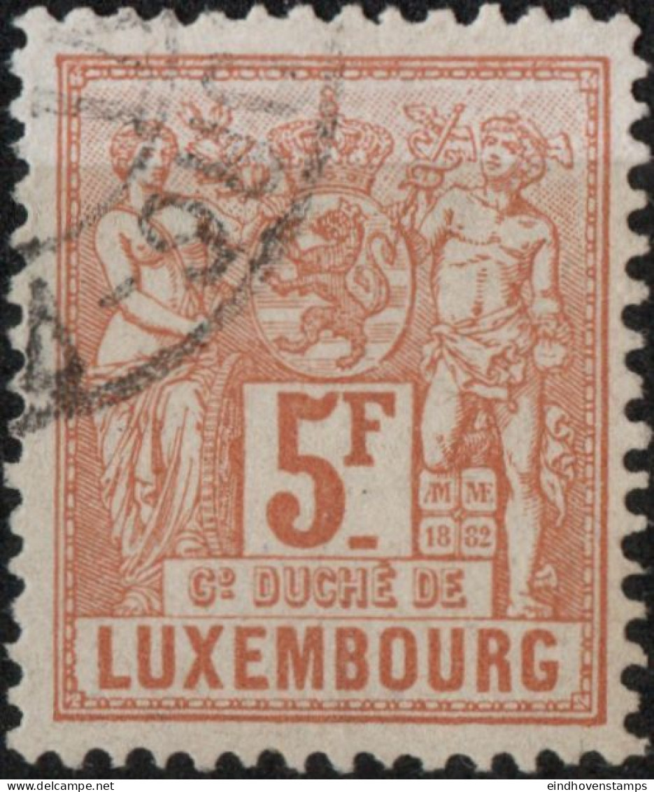 Luxembourg 1882 5 Fr Allegorie Perf 13½, 1 Value Cancelled - 1882 Allegorie