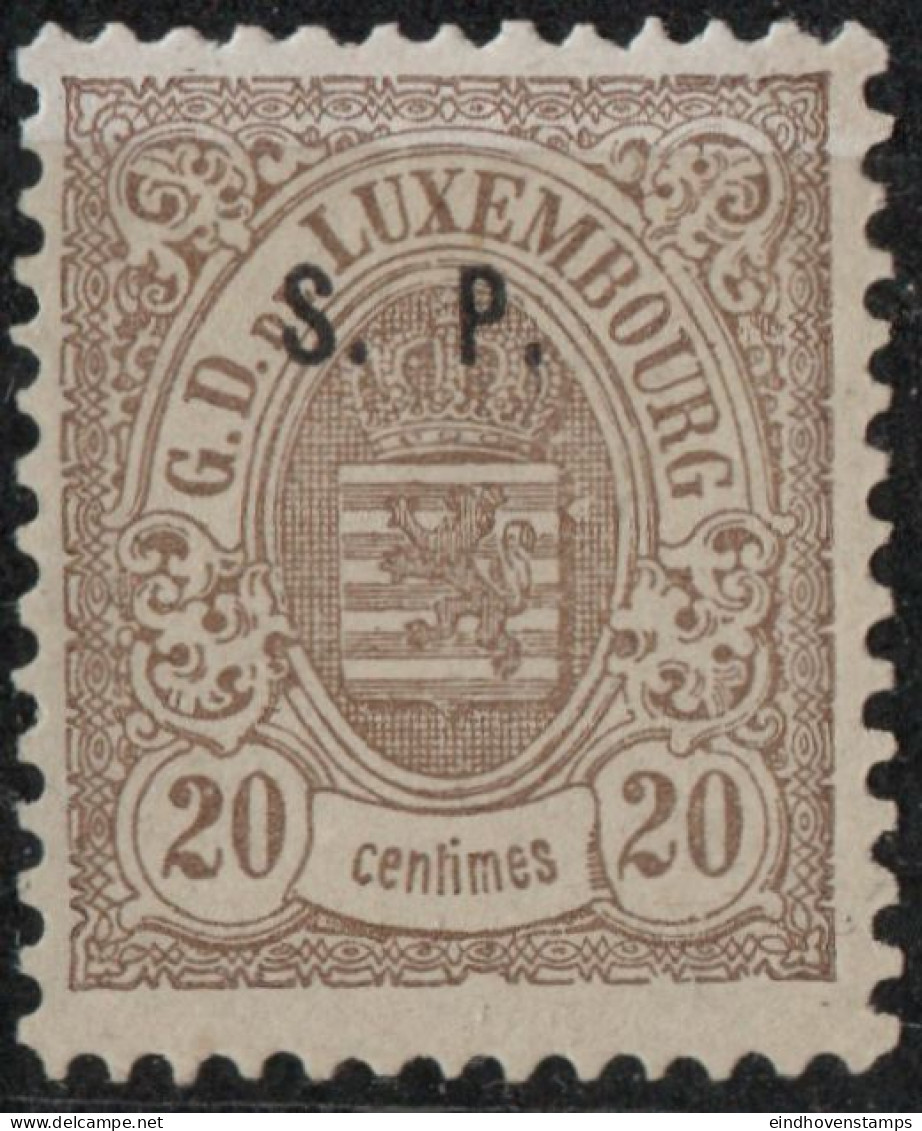 Luxemburg 1880 20 C Small SP Overprint 1 Value Prf 12½ MH - 1906 Willem IV