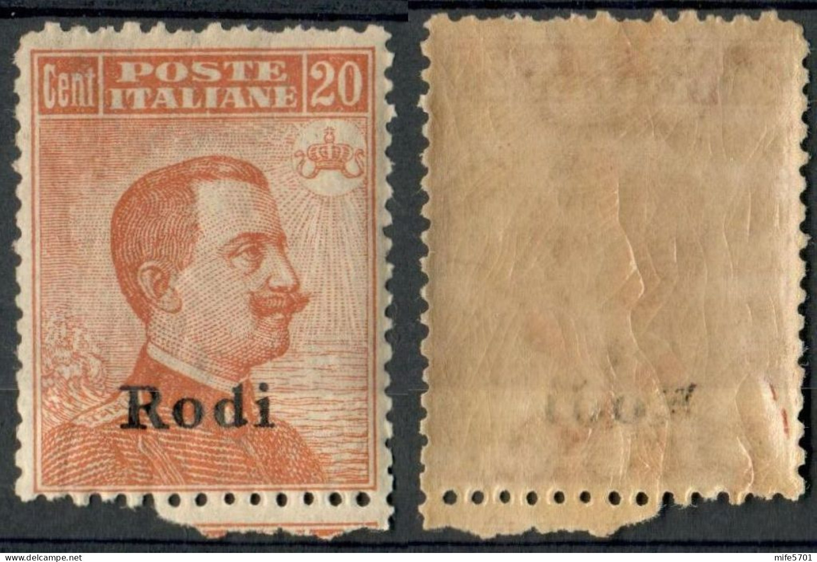 REGNO COLONIE EGEO RODI 1922 FRANCOBOLLO DA C. 20 SOPRASTAMPATO 'RODI' NUOVO MNH ** SASSONE 12 - Ägäis (Rodi)