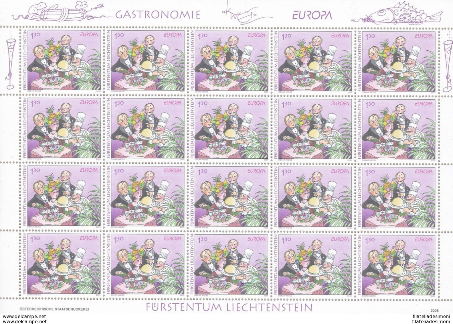 2005 EUROPA CEPT, Liechtenstein Minifoglio Di 20 Valori - Gastronomia - MNH** - Other & Unclassified