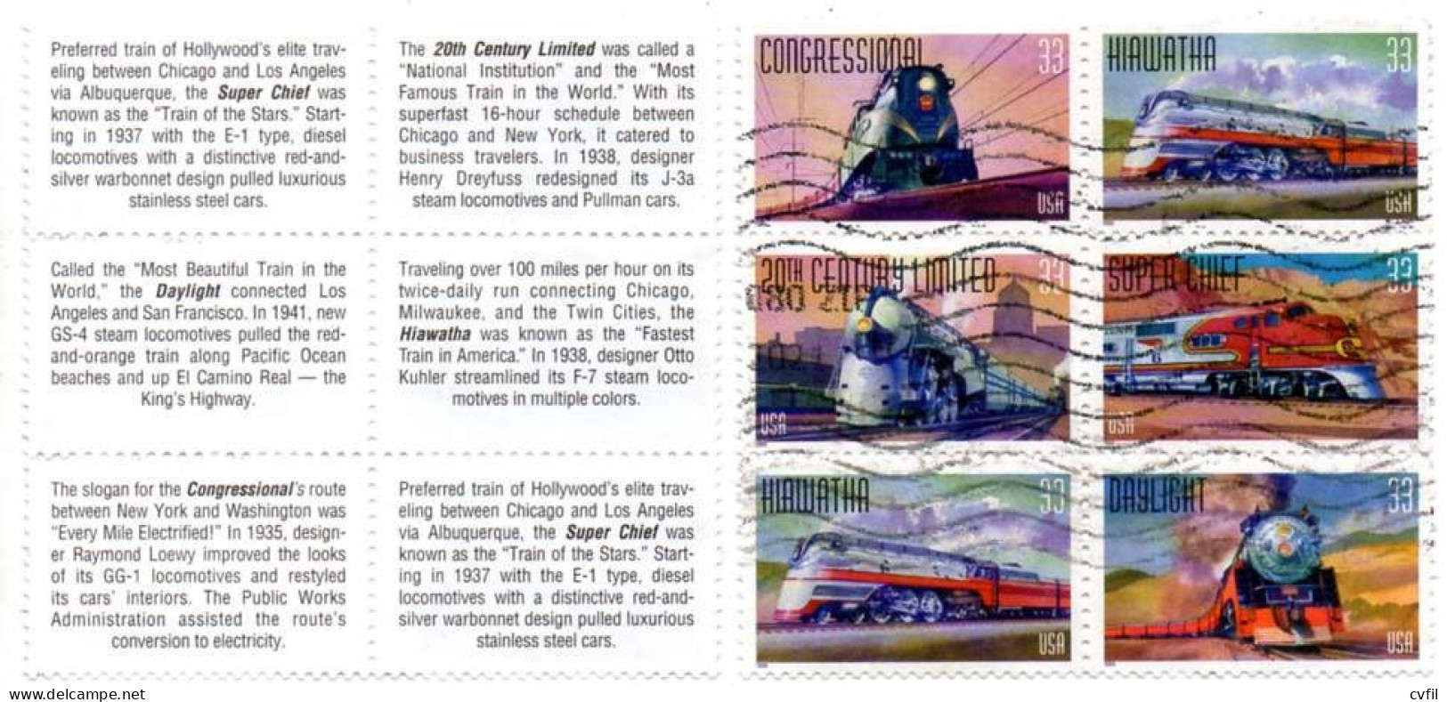UNITED STATES 1999 - Locomotives. Block Of Six, Used - Used Stamps