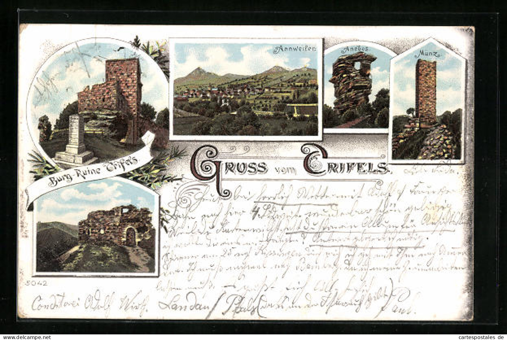 Lithographie Annweiler, Burg-Ruine Triffels, Anebos, Münz  - Other & Unclassified