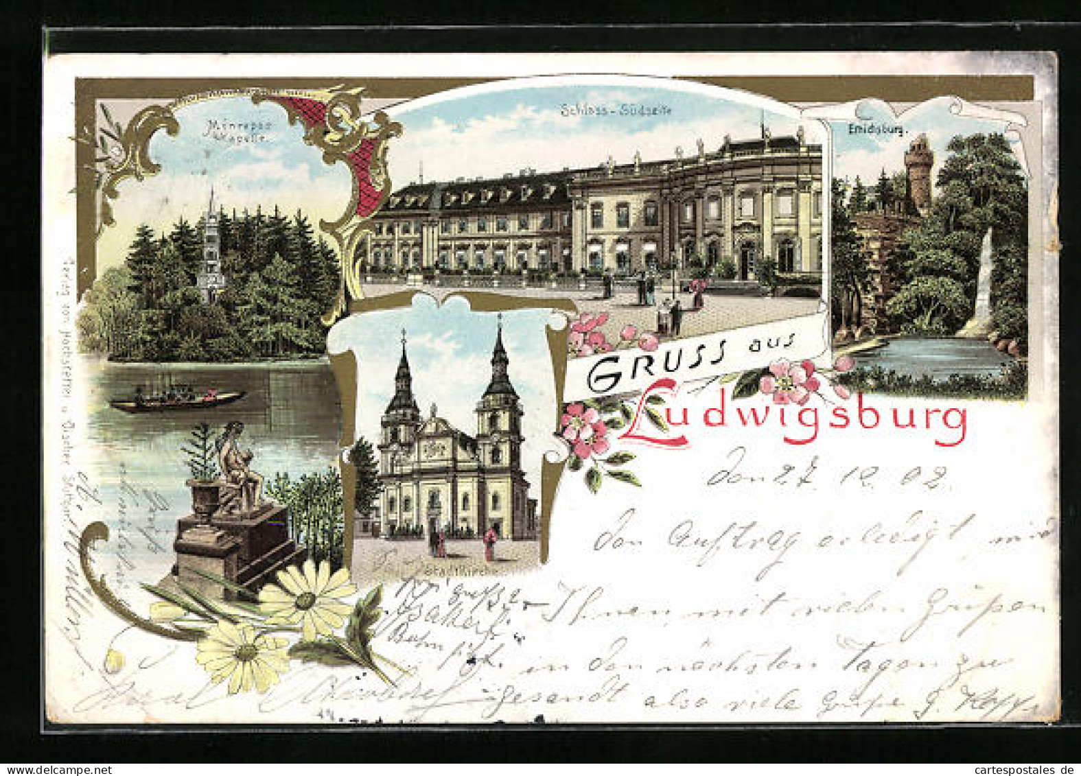 Lithographie Ludwigsburg / Württ., Monrepos Kapelle Und Das Schloss Von Der Südseite  - Ludwigsburg