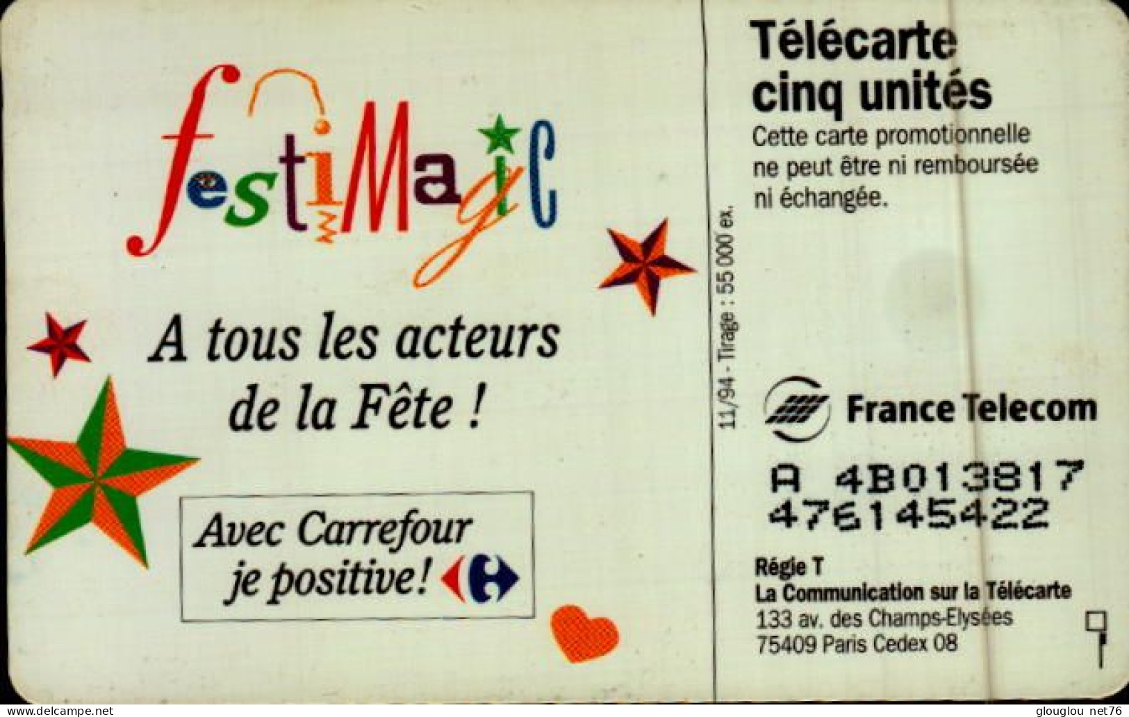 TELECARTE CINQ...FESTIMAGIC  ...PETIT TIRAGE - 5 Unités