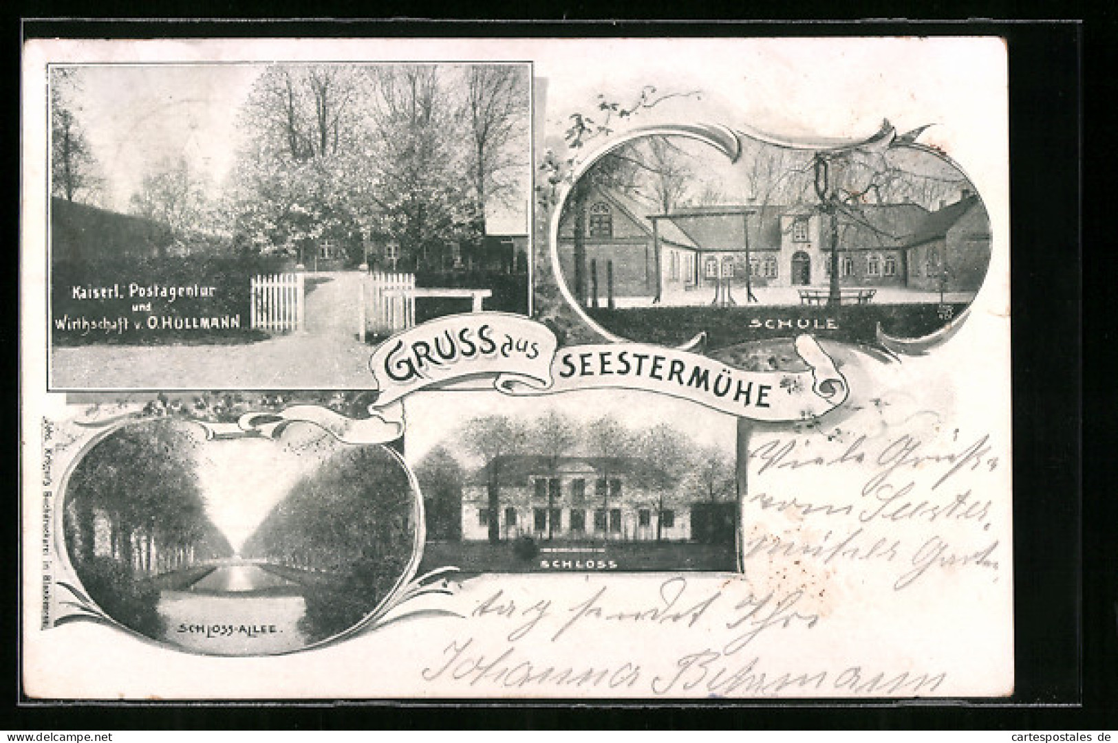 AK Seestermühe, Kaiserl. Postagentur Und Gasthaus V. O. Hüllmann, Schloss-Allee, Schule  - Sonstige & Ohne Zuordnung