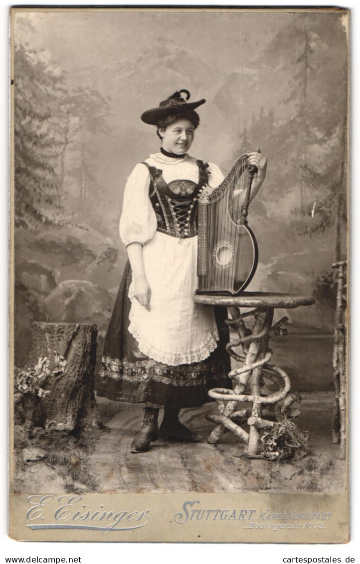 Fotografie E. Eisinger, Stuttgart, Junge Frau In Tracht Mit Einer Zither  - Mestieri