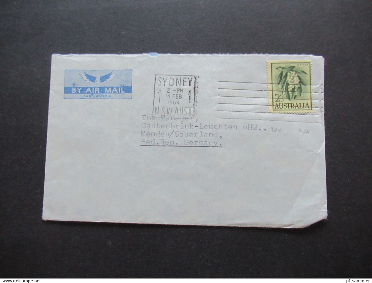 Australien 1964 By Air Mail Sydney - Menden Sauerland Briefmarke Wattle 2/3 - Briefe U. Dokumente