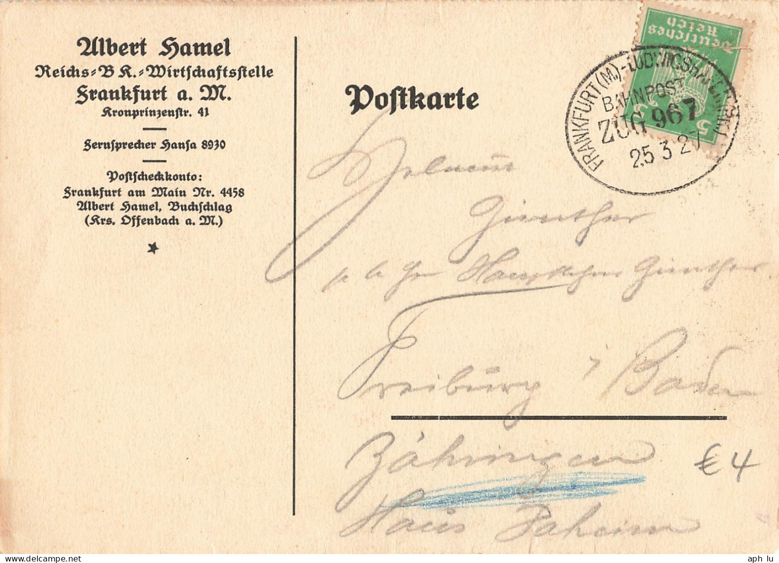 Bahnpost (Ambulant; R.P.O./T.P.O.) Frankfurt (M)-Ludwigshafen (Rh) (ZA2584) - Lettres & Documents