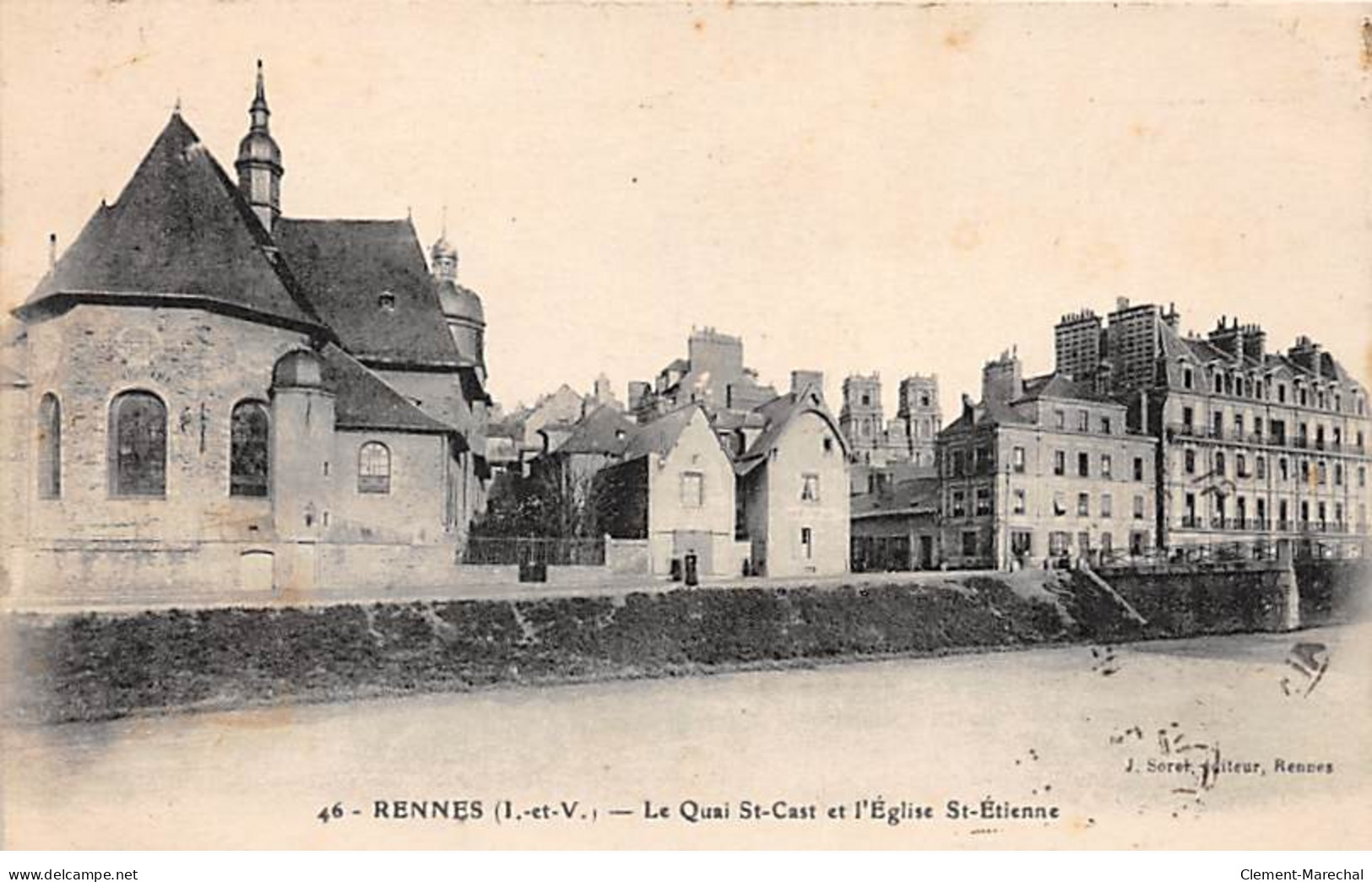 RENNES - Le Quai Saint Cast Et L'Eglise Saint Etienne - Très Bon état - Rennes