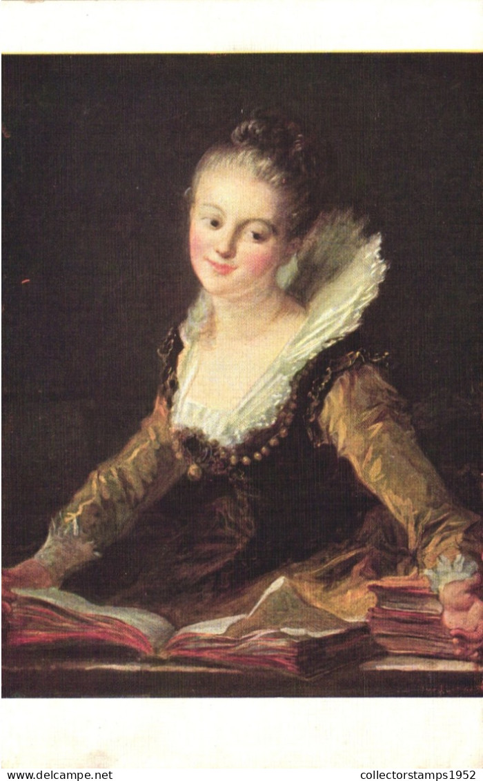 PAINTING, FINE ARTS, JEAN-HONORÉ FRAGONARD, THE STUDY, WOMAN, LOUVRE, FRANCE, POSTCARD - Paintings