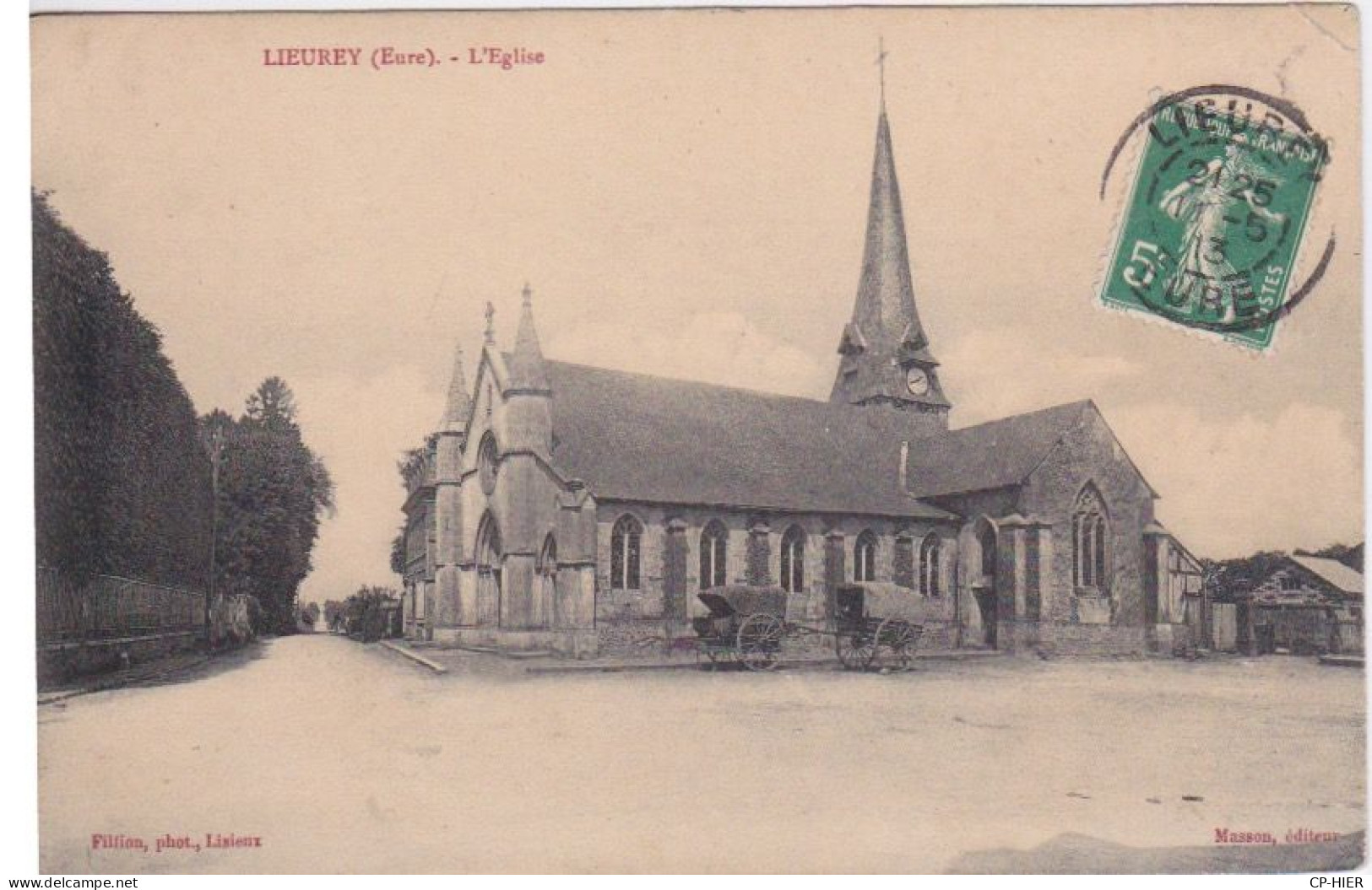 27 - EURE - LIEUREY -  L'EGLISE - 2 CHARRETTES  VOITURE A CHEVAL - Other & Unclassified