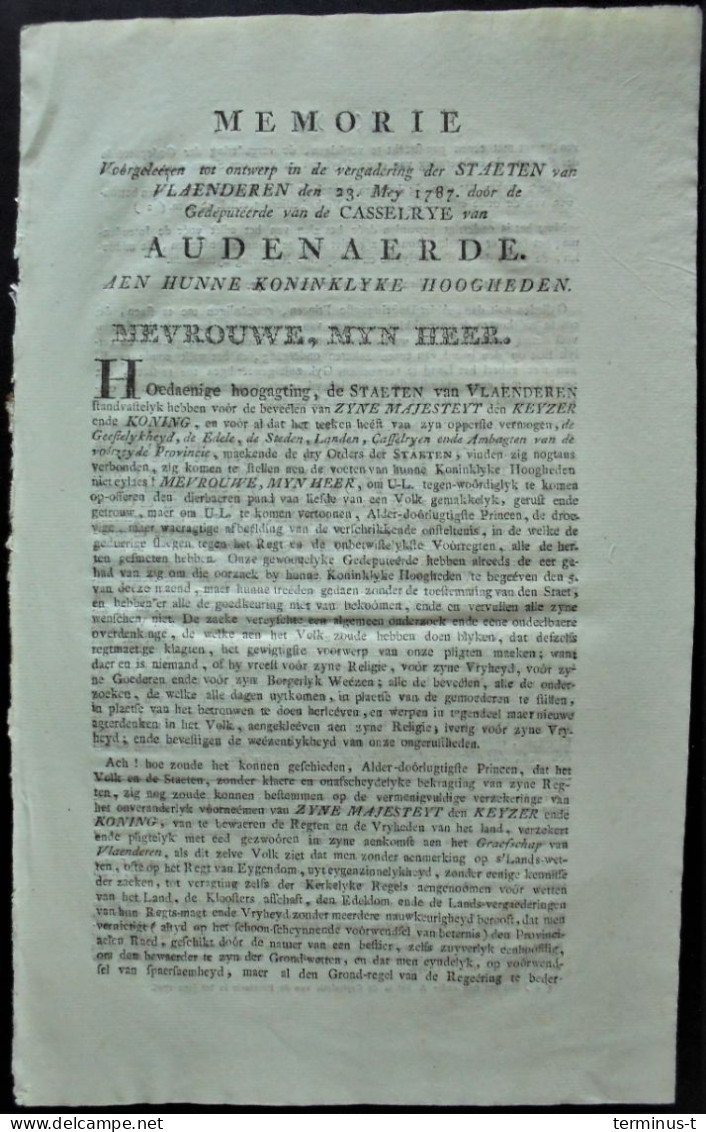 OUDENAARDE Anno 1787. Memorie. - Historical Documents