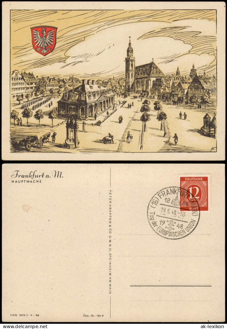 Ansichtskarte Frankfurt Am Main Hauptwache - Künstlerkarte 1948  Sonderstempel - Frankfurt A. Main