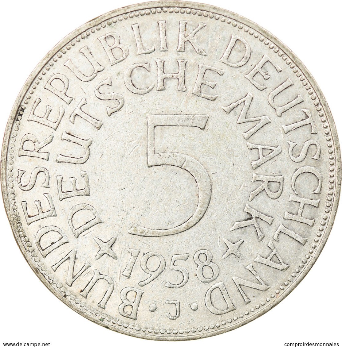 République Fédérale Allemande, 5 Mark, 1958, Hamburg, Argent, TTB, KM:112.1 - 5 Mark