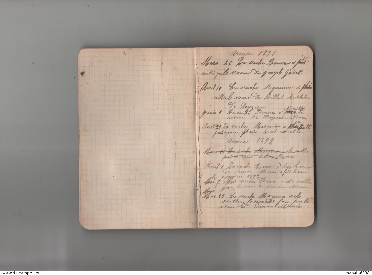 Carnet Pour L'enregistrement De La Saillie Des Vaches De 1891 à 1917 Godet Billet Mugnier ... Leyzieu ... - Ohne Zuordnung