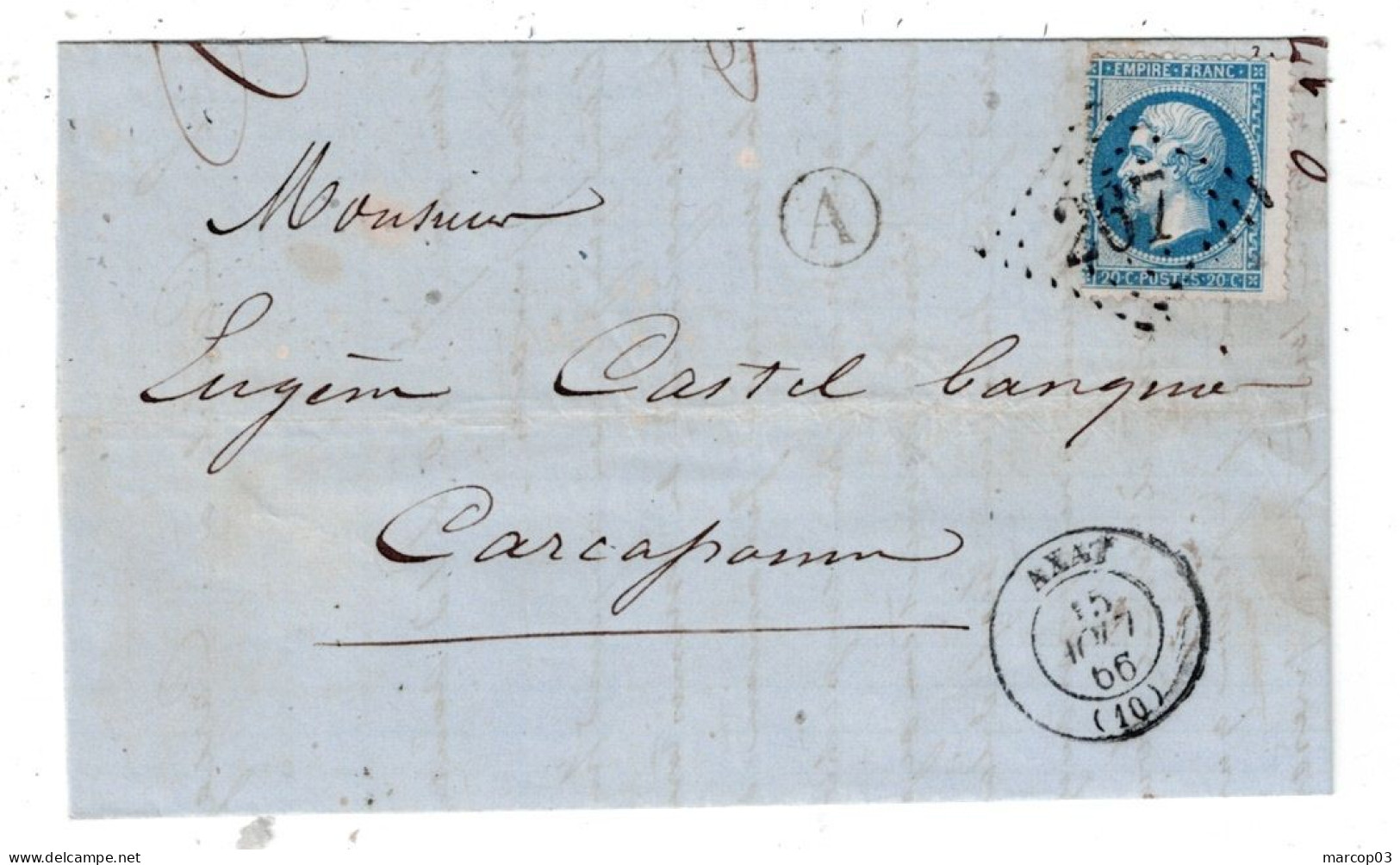 11 AUDE AXAT LAC TAD Type 15 Du 15/08/1866 GC 267 Sur N°22 TTB - 1849-1876: Classic Period