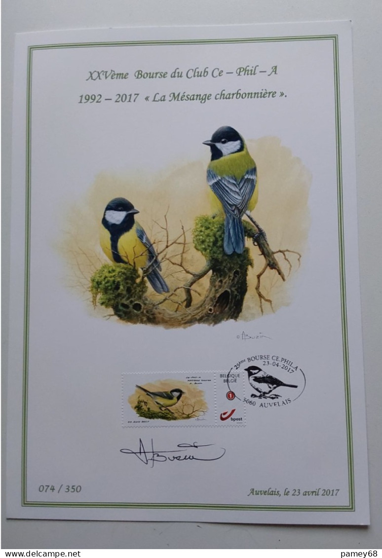 Souvenir Oiseaux André Buzin 23.04.2017 Duostamp Mésange 074 De 350 Avec Signature Mr. Buzin. - 1985-.. Vögel (Buzin)