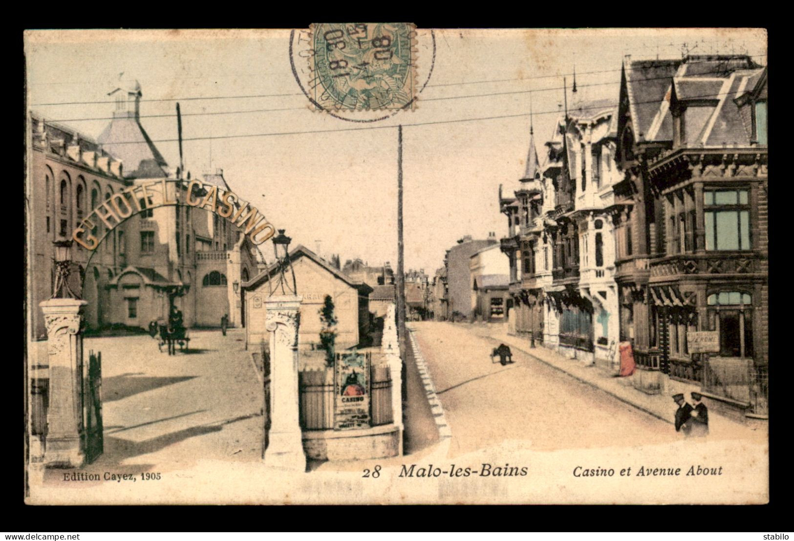 59 - MALO-LES-BAINS - CASINO ET AVENUE ABOUT - CARTE ANCIENNE COLORISEE - Malo Les Bains