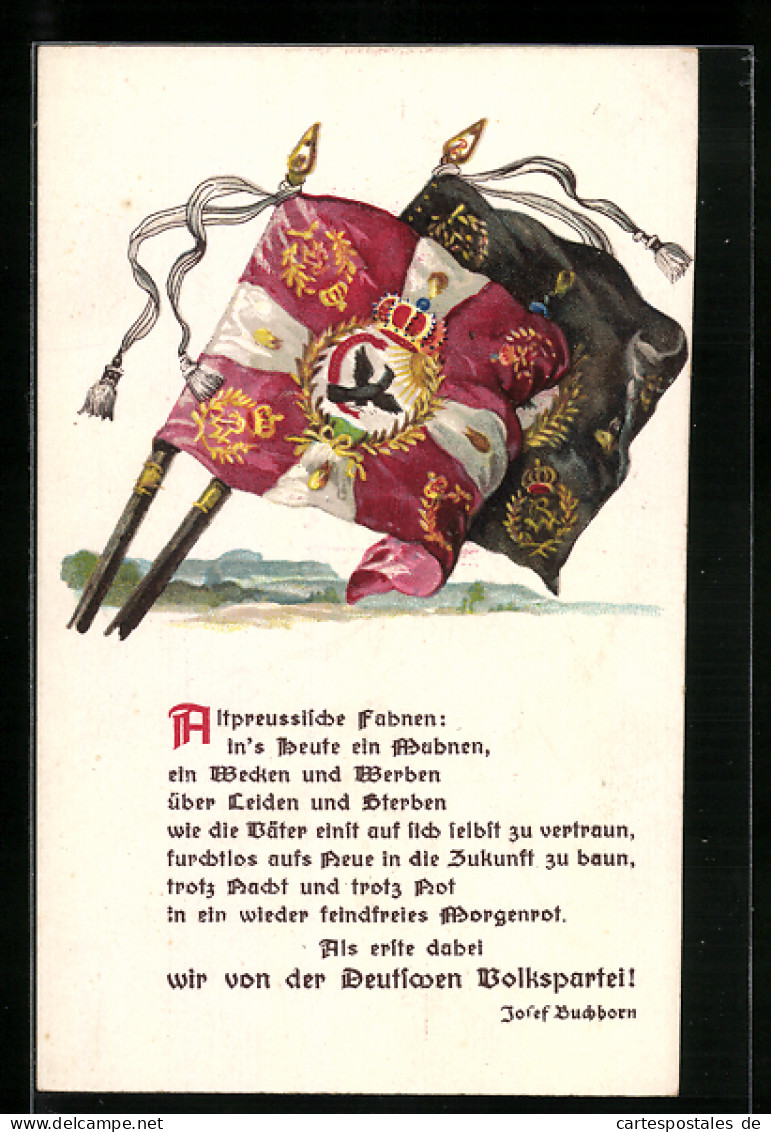 AK Altpreussische Fahnen D. Inf.-Rgt. No. 17 Von Treskow & Inf.-Rgt. No. 2 Von Küchel, Deutsche Volkspartei  - Weltkrieg 1914-18