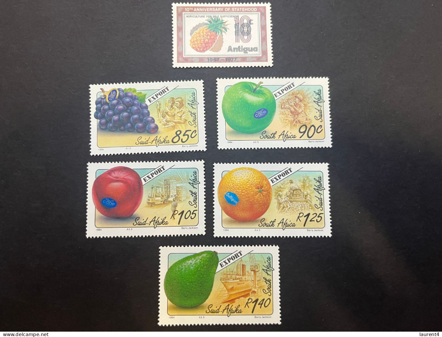 16-5-2024 (stamp) South Africa - 5 Mint Fruits Stamps (+ 1 From Antigua) - Unused Stamps