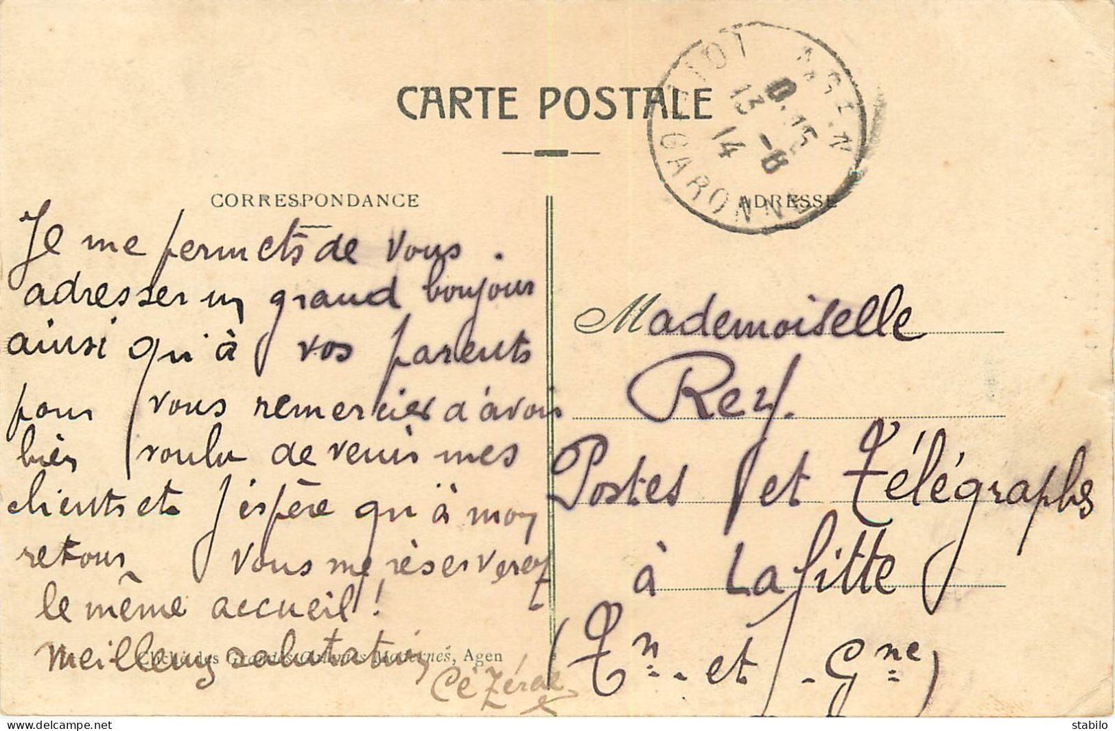 CACHET DU GENERAL COMMANDANT LES DEPOTS DES 1ERE ET 3EME SUBDIVISIONS A AGEN LE 13.8.1914 - WW I