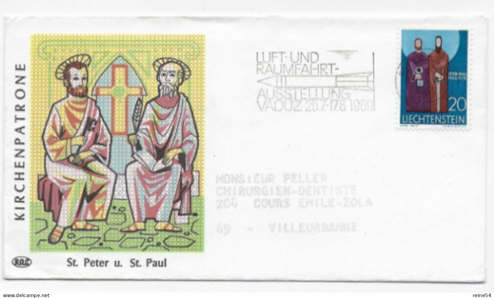 Enveloppe Premier Jour - Kirchenpatrone- Peter Paul Mauren  17-8-1969 Liechtenstein -Vaduz  (circulé) - Usati