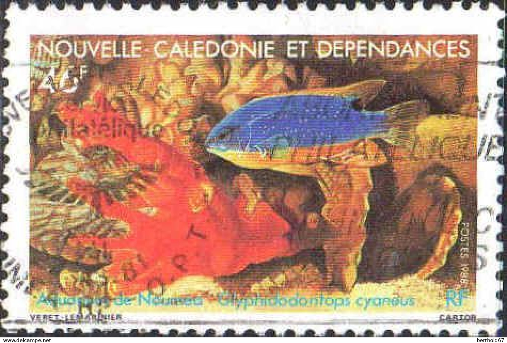 Nle-Calédonie Poste Obl Yv: 552 Mi:822 Glyphidodontops Cyaneus (Belle Obl.mécanique) - Gebraucht