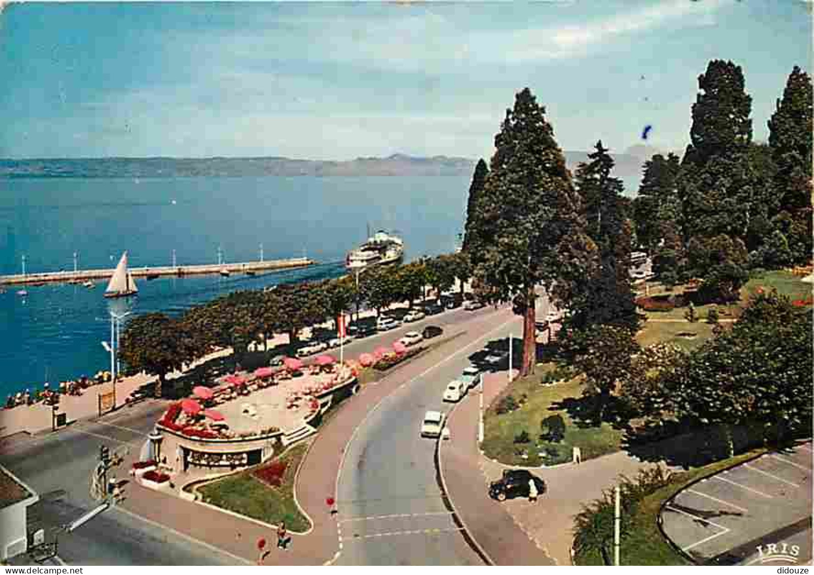 74 - Evian Les Bains - Le Port - Les Jardins De La Buvette Cachat - La Cote Suisse - Automobiles - Flamme Postale - CPM  - Evian-les-Bains