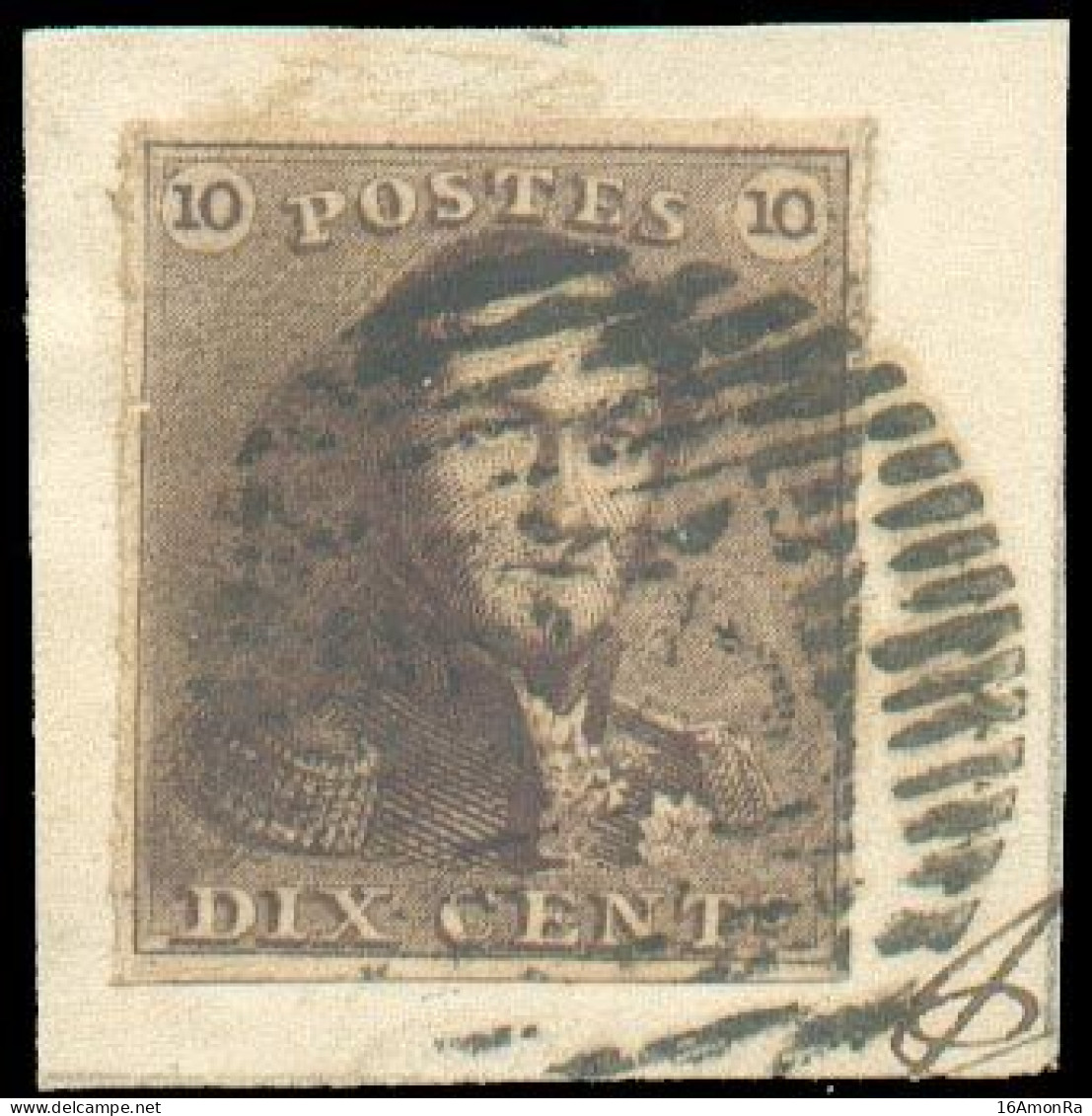 N°1e - Epaulette 10 Centimes Brun-BISTRE, TB Margée Et Obl. P.73 LIEGE Centrale Et Sur Fragment. - TTB - 22180b - 1849 Epauletten