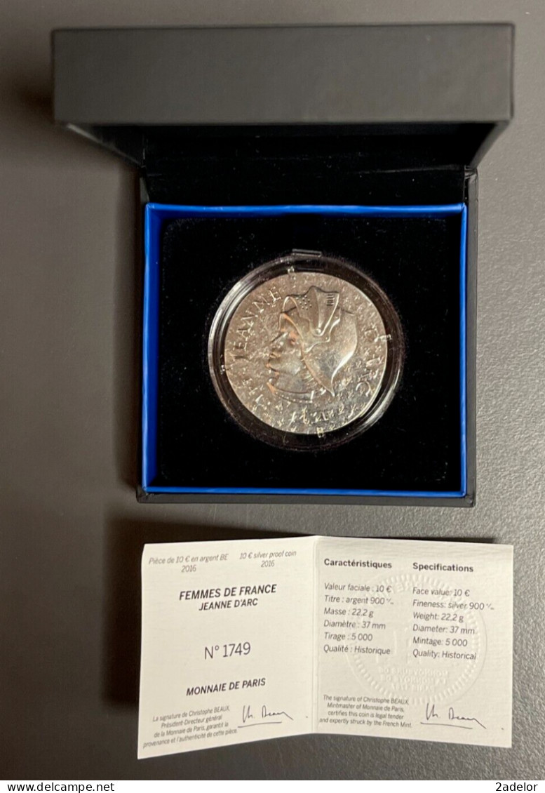 Beau Coffret De 10€ BE Argent, 2016. Monnaie De Paris. Jeanne D'Arc - France