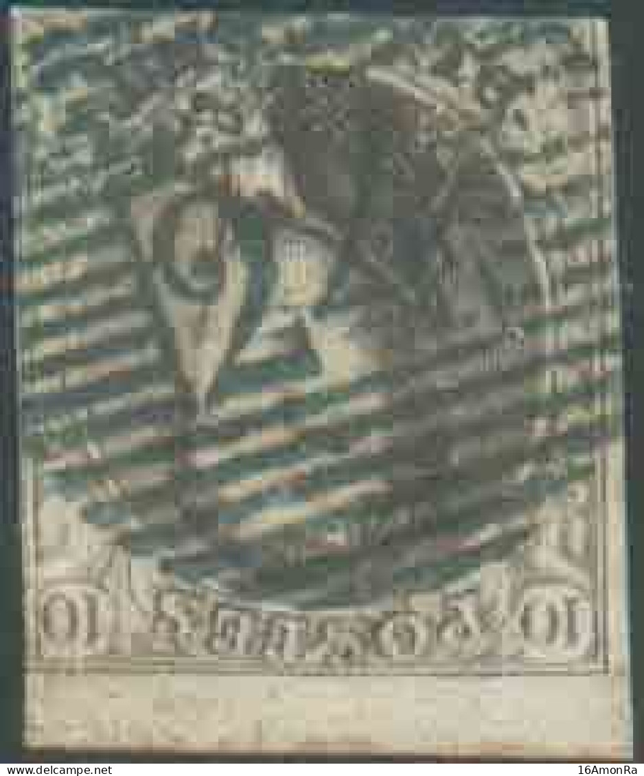 N°6 - Médaillon 10 Centimes Brun, Légèrement Touché Mais Avec Bord De Feuille Et Obl. P.24 BRUXELLES à L'encre VERTE. RR - 1851-1857 Medaillons (6/8)