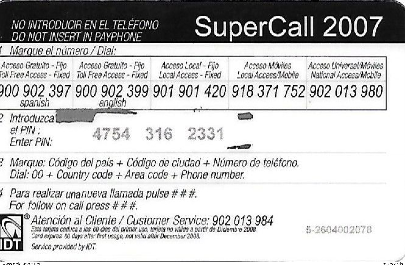 Spain: Prepaid IDT - SuperCall 2007 - Otros & Sin Clasificación