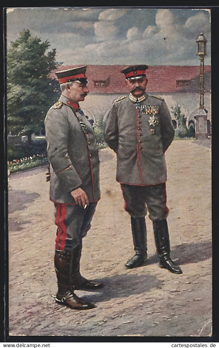 AK Kaiser Wilhelm II. Und Paul Von Hindenburg, Portrait In Uniform Mit Eisernem Kreuz  - Historical Famous People