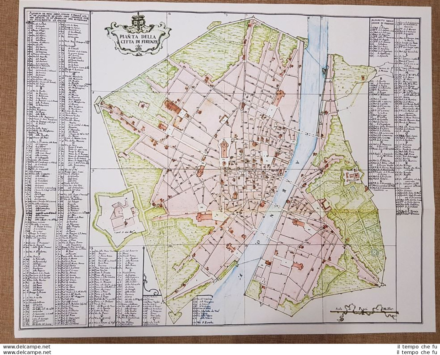 Pianta Della Città Di Firenze Nel 700 Toscana Grande Litografia Su Carta Spessa - Geographische Kaarten