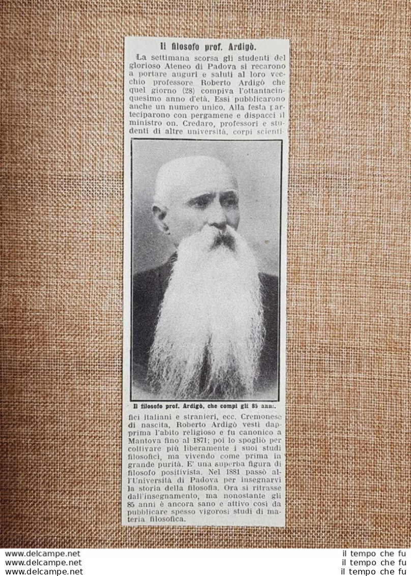 Roberto Felice Ardigò Nel 1912 Casteldidone, 1828 Mantova, 1920 Filosofo - Andere & Zonder Classificatie